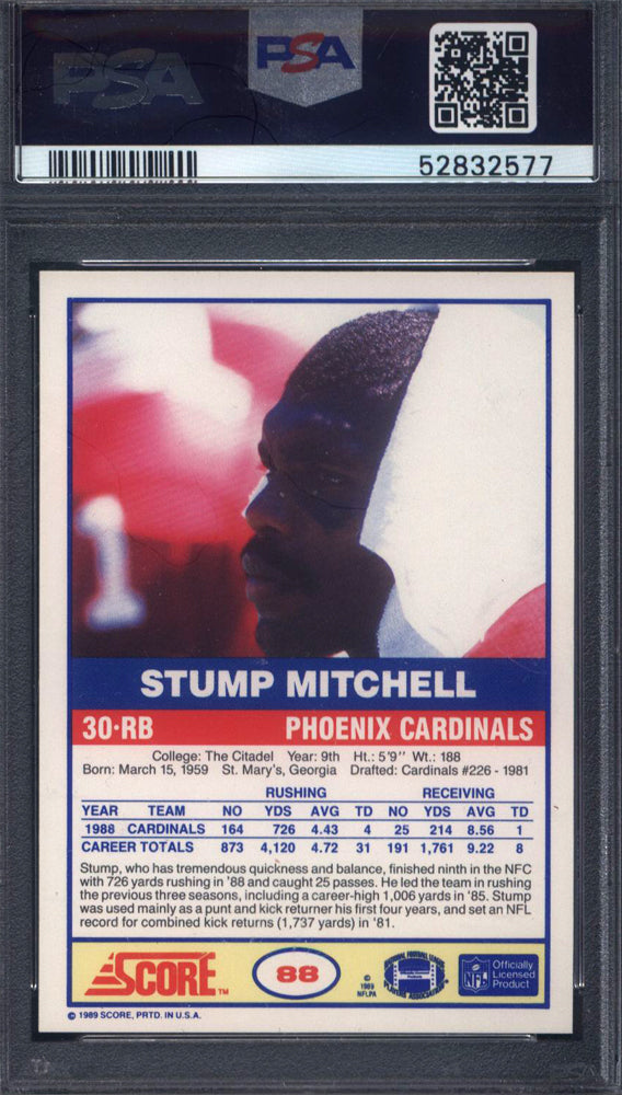 1989 Score #88 Stump Mitchell Cardinals PSA 10
