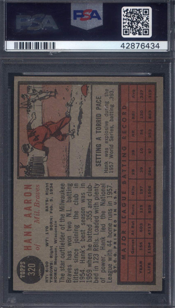 1962 Topps #320 Hank Aaron Braves PSA 7.5 Well Centered