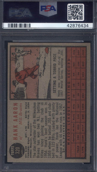 1962 Topps #320 Hank Aaron Braves PSA 7.5 Well Centered