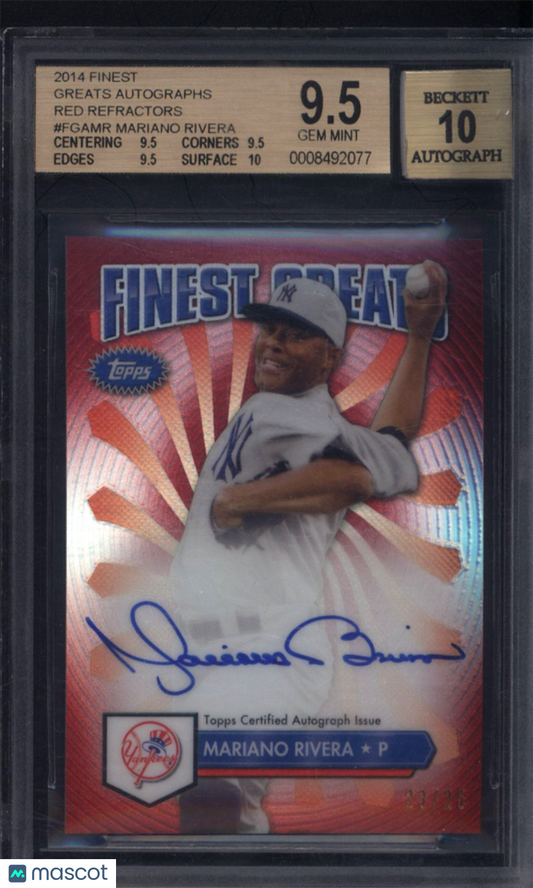 2014 Finest Greats Red Refractors Mariano Rivera /25 BGS 9.5 w/ 10 Auto