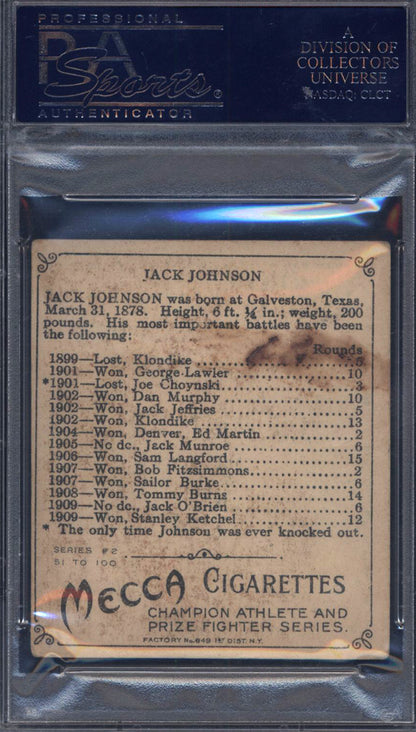 1910 T218 Champions Jack Johnson Side Face - Prize Fighter PSA 2