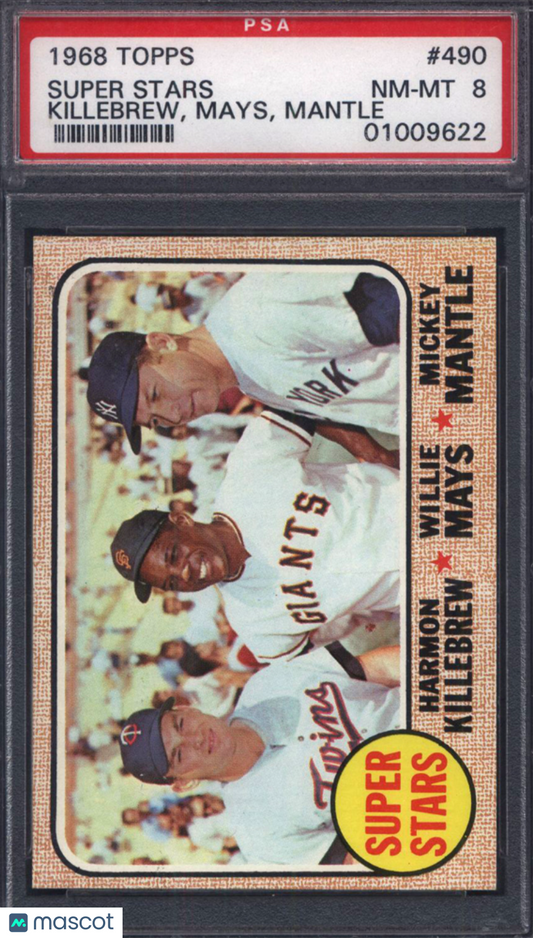 1968 Topps #490 Super Stars Harmon Killebrew Willie Mays Mickey Mantle PSA 8