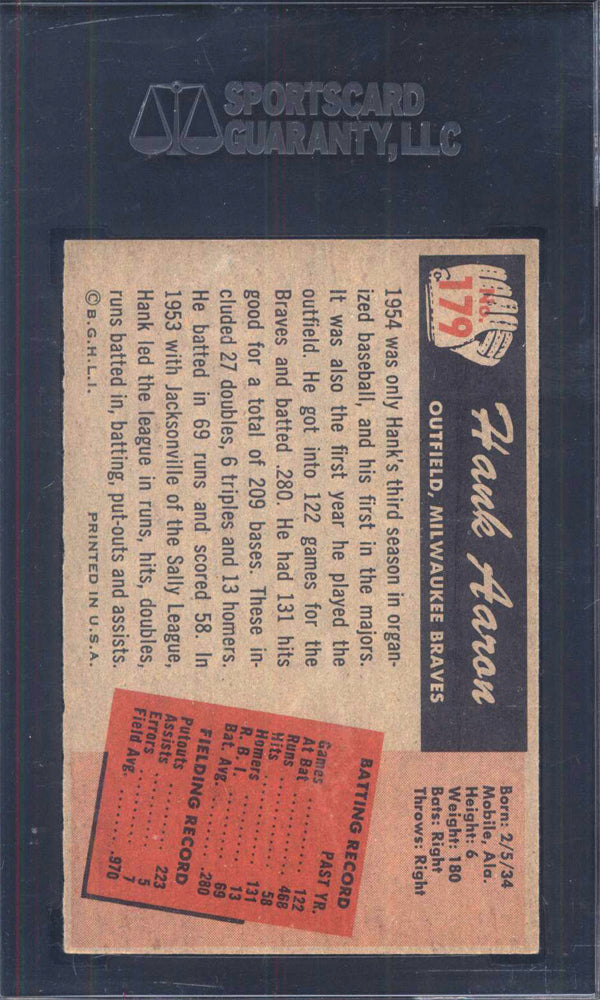 1955 Bowman #179 Hank Aaron 2nd Year Braves SGC 7