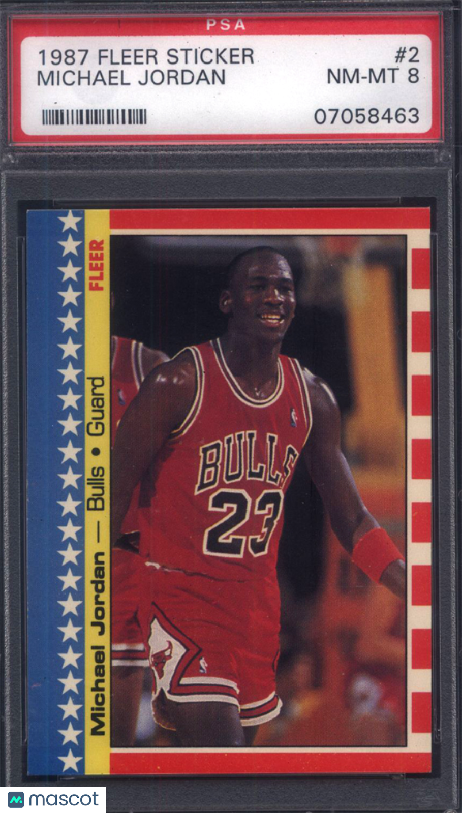 1987 Fleer Sticker #2 Michael Jordan Bulls PSA 8 Well Centered
