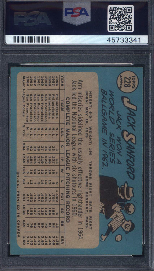 1965 OPC O-Pee-Chee #228 Jack Sanford Giants PSA 8 pop 5 (None Higher)