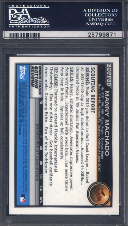 2010 Bowman Chrome Draft & Prospects #BDPP80 Manny Machado Rookie Auto PSA 10