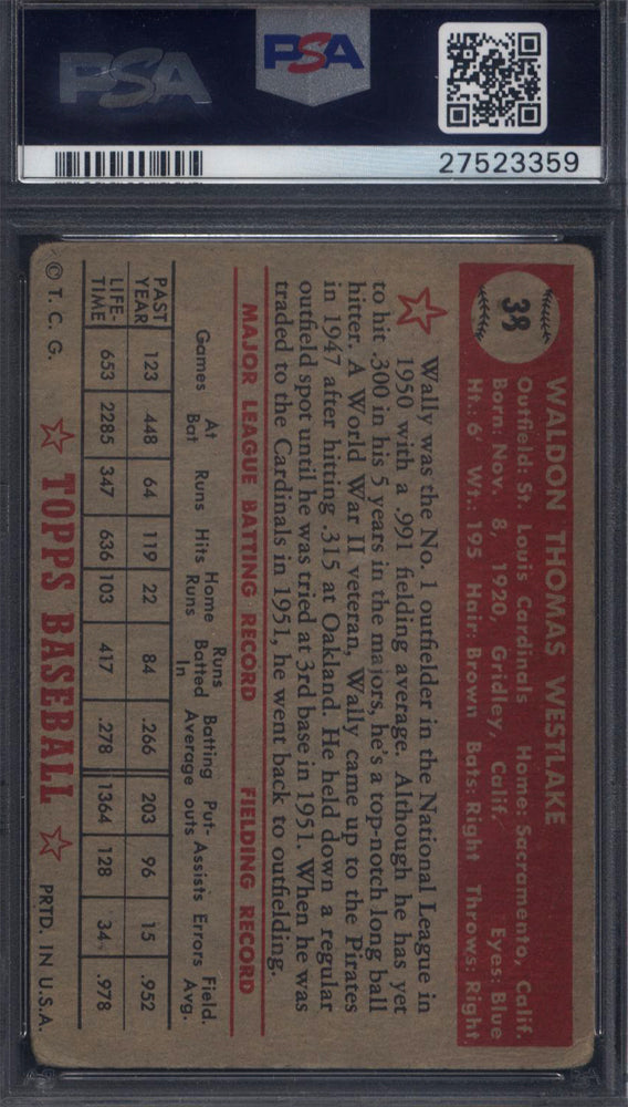 1952 Topps #38 Wally Westlake Signed Autographed Auto Cardinals PSA/DNA
