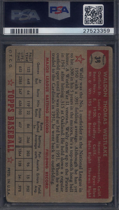 1952 Topps #38 Wally Westlake Signed Autographed Auto Cardinals PSA/DNA