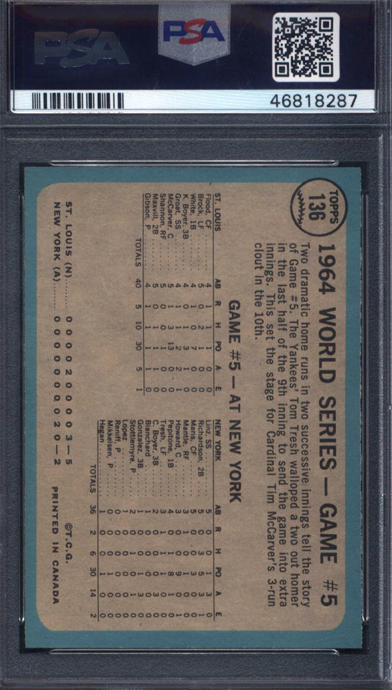1965 O-Pee-Chee #136 Cardinals vs Yankees WS Game 5 PSA 8 pop 9 (Only 1 Higher)