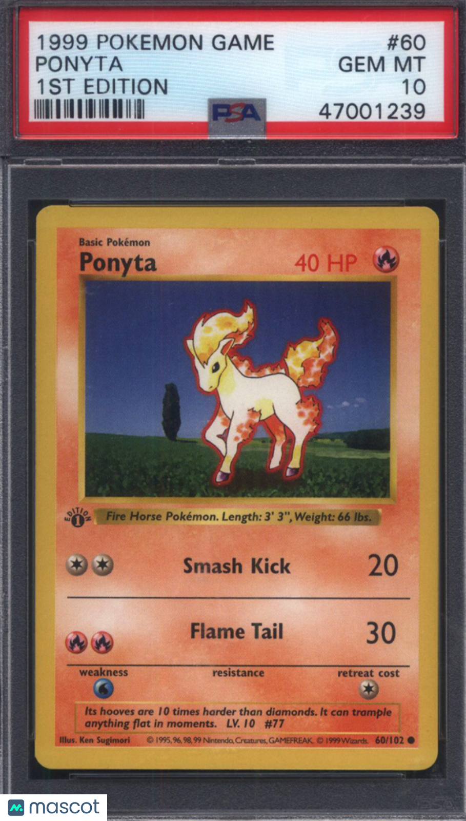 1999 Pokemon Game #60 Ponyta 1st Edition PSA 10