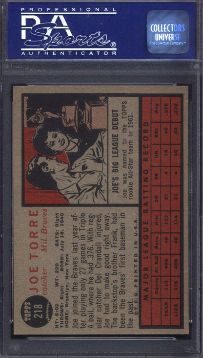 1962 Topps #218 Joe Torre Rookie HOF Braves PSA 7