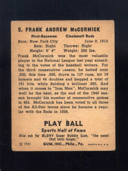 1941 Play Ball #5 Frank "Buck" McCormick Reds (VG)