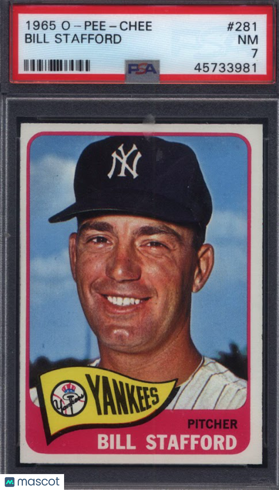 1965 OPC O-Pee-Chee #281 Bill Stafford Yankees PSA 7