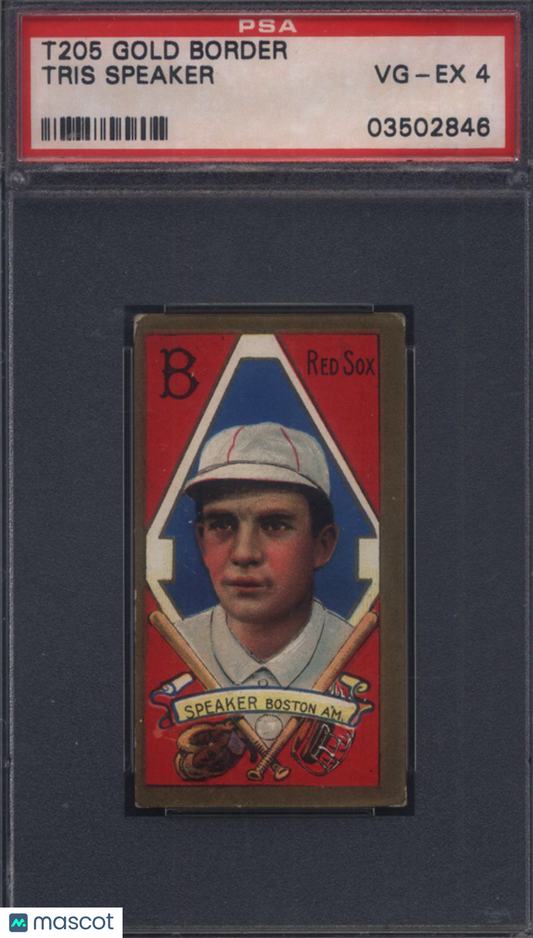 T205 Gold Border Tris Speaker Boston PSA 4 Piedmont Back