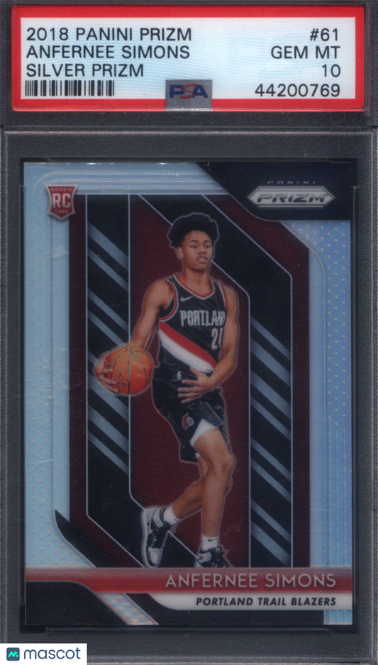 2018 Panini Prizm #61 Anfernee Simons Silver Rookie PSA 10