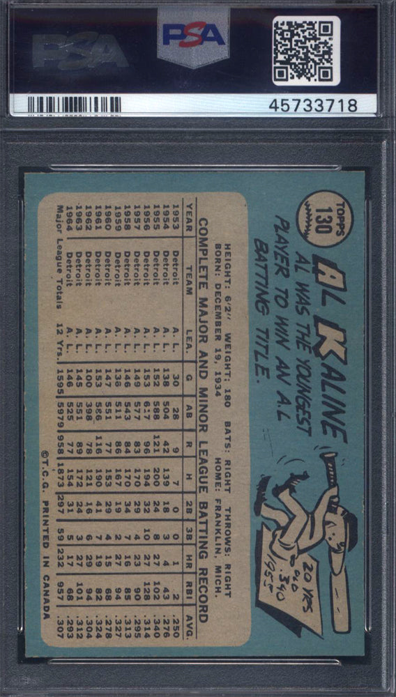 1965 OPC O-Pee-Chee #130 Al Kaline Tigers PSA 8