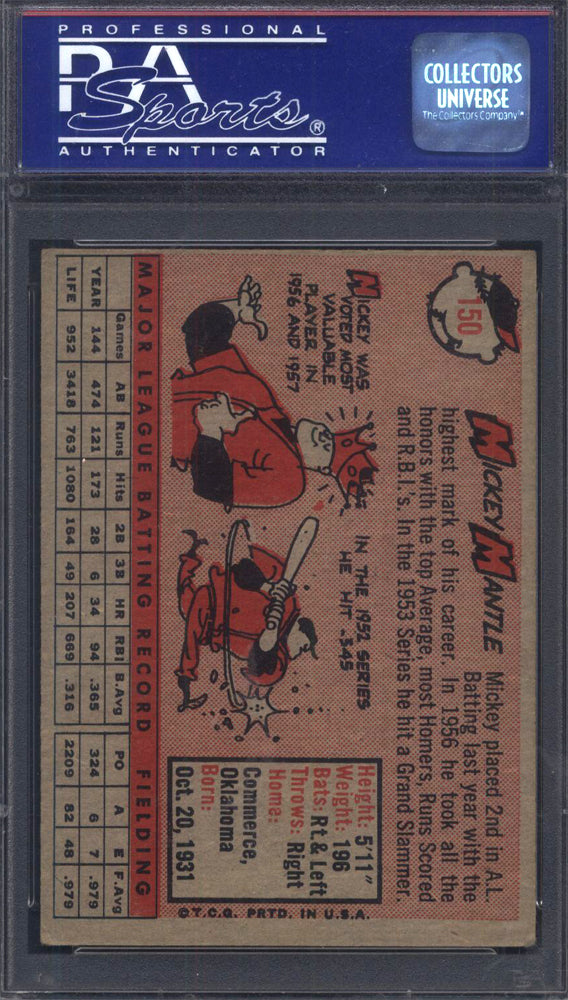 1958 Topps #150 Mickey Mantle Yankees PSA 5