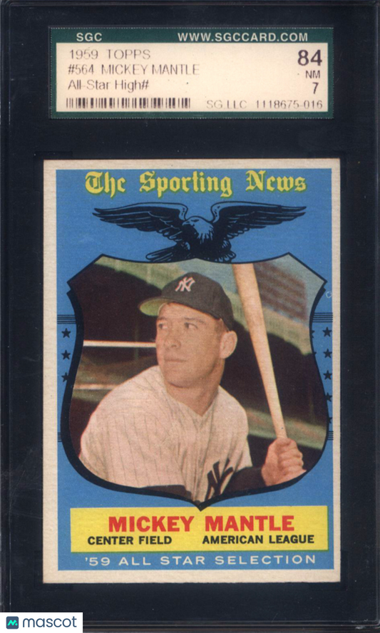 1959 Topps #564 Mickey Mantle All Star Yankees SGC 7