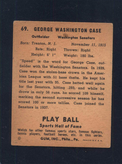 1941 Play Ball #69 George Case Senators (VG/EX)