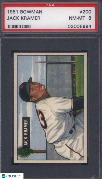 1951 Bowman #200 Jack Kramer Yankees PSA 8