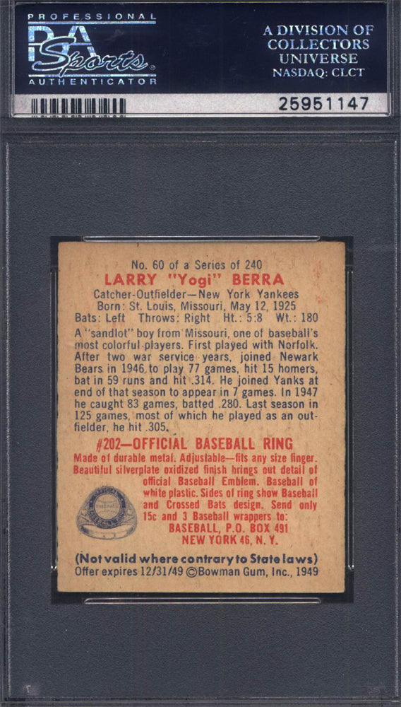 1949 Bowman #60 Yogi Berra Yankees PSA 6
