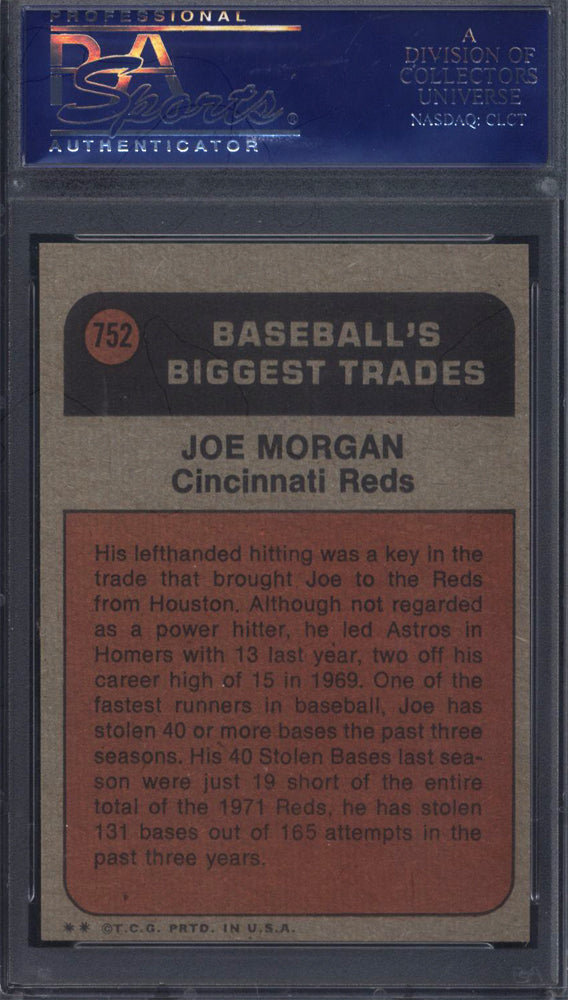 1972 Topps #752 Joe Morgan Traded PSA 8