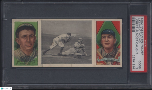 T202 Triple Folder Lobert Almost Caught W/ Cy Young PSA 2