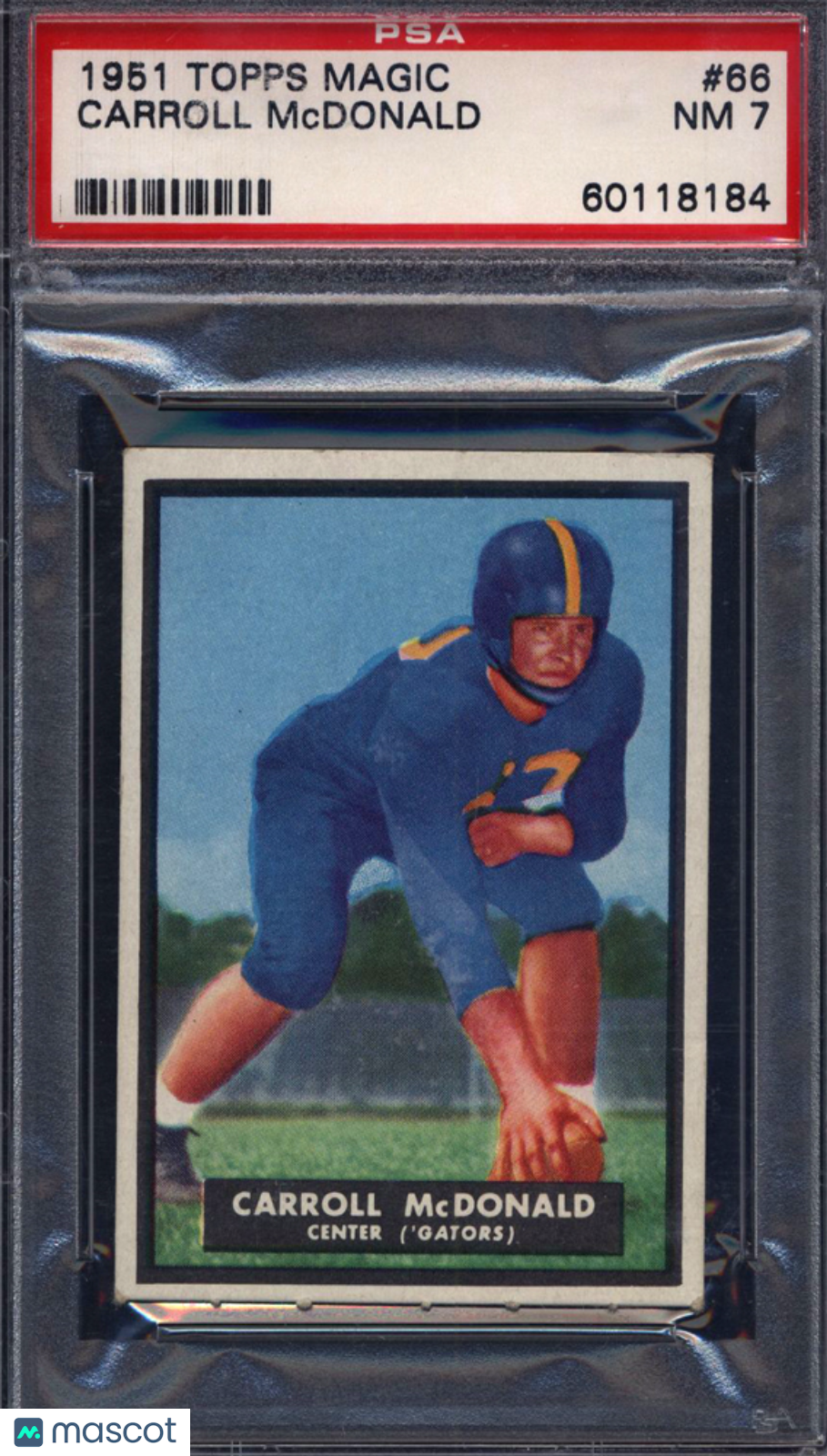 1951 Topps Magic Football #66 Carroll Mcdonald Un-rubbed Gators PSA 7
