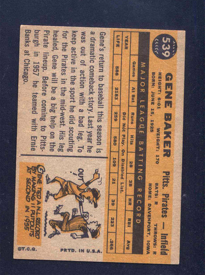 1960 Topps High #539 Gene Baker Pirates (EX) *006516