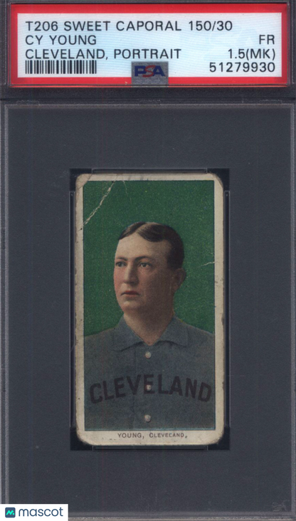 T206 Cy Young Cleveland, Portrait PSA 1.5 (MK) Sweet Caporal Back