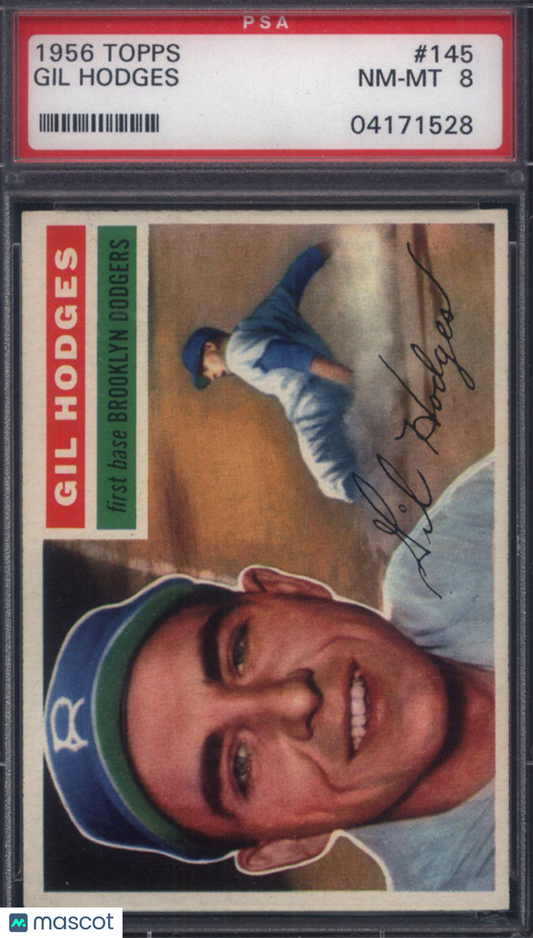 1956 Topps #145 Gil Hodges Gray Back Dodgers PSA 8