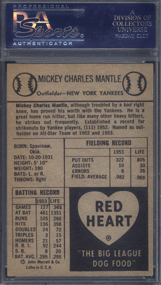 1954 Red Heart Mickey Mantle Yankees PSA 4.5 Well Centered