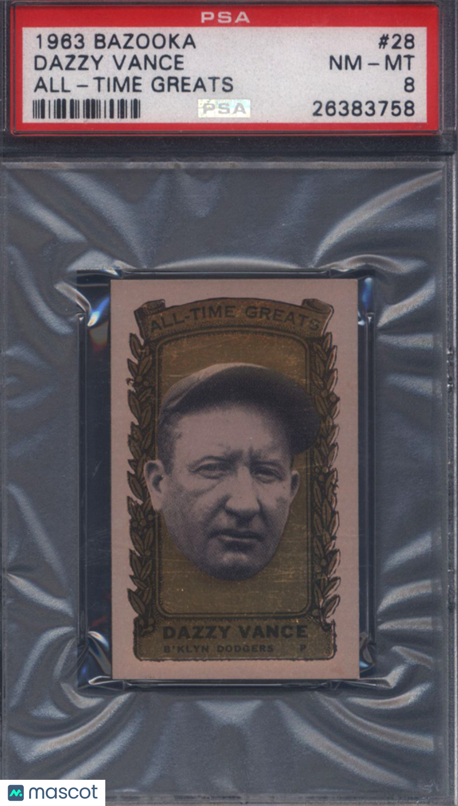 1963 Bazooka All-Time Greats #28 Dazzy Vance Dodgers PSA 8