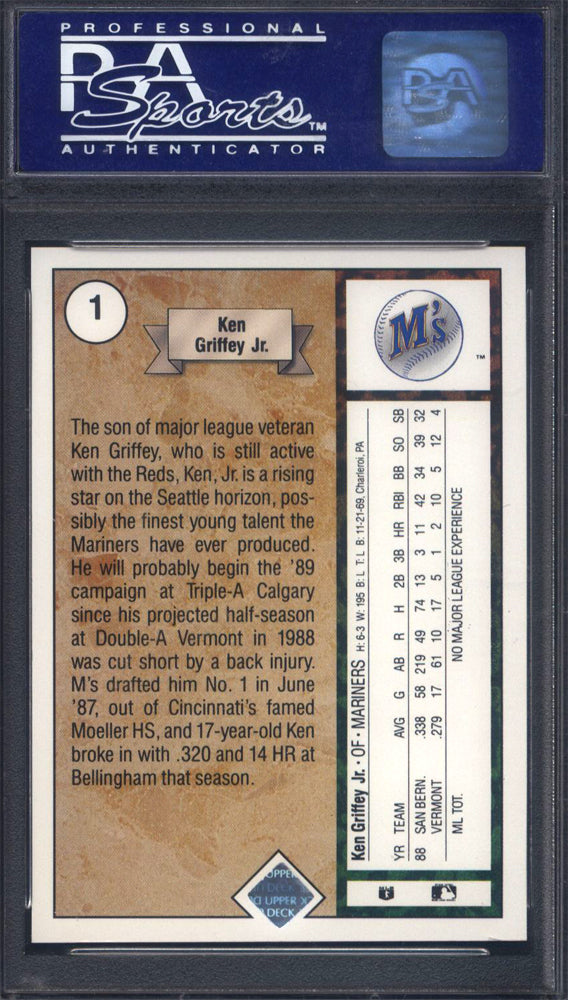 1989 Upper Deck #1 Ken Griffey JR. Rookie HOF Star Rookie PSA 9 Well Centered
