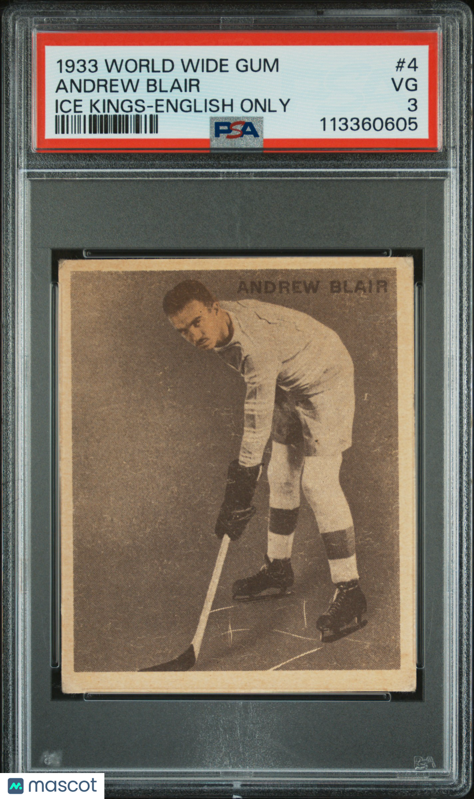 1933 World Wide Gum Ice Kings #4 Andrew Blair Maple Leafs English Only PSA 3