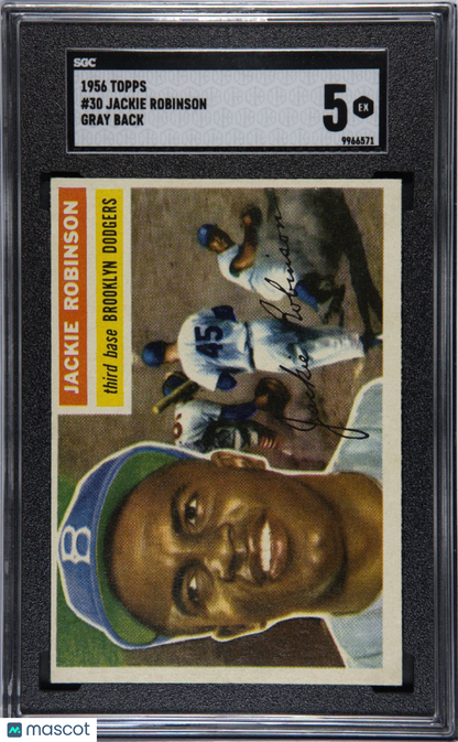 1956 Topps #30 Jackie Robinson Dodgers Gray Back SGC 5