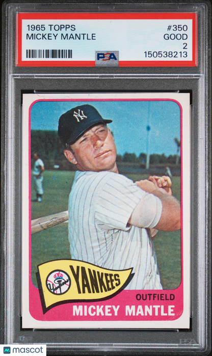 1965 Topps #350 Mickey Mantle Yankees PSA 2 Well Centered