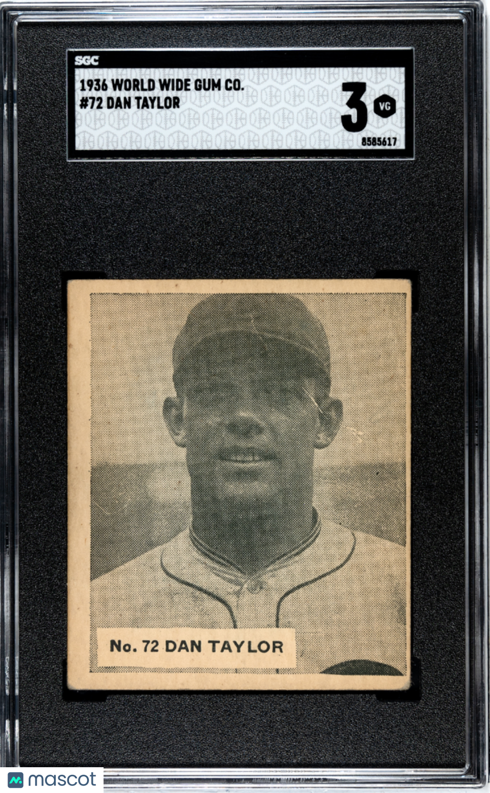 1936 World Wide Gum #72 Dan Taylor Dodgers SGC 3