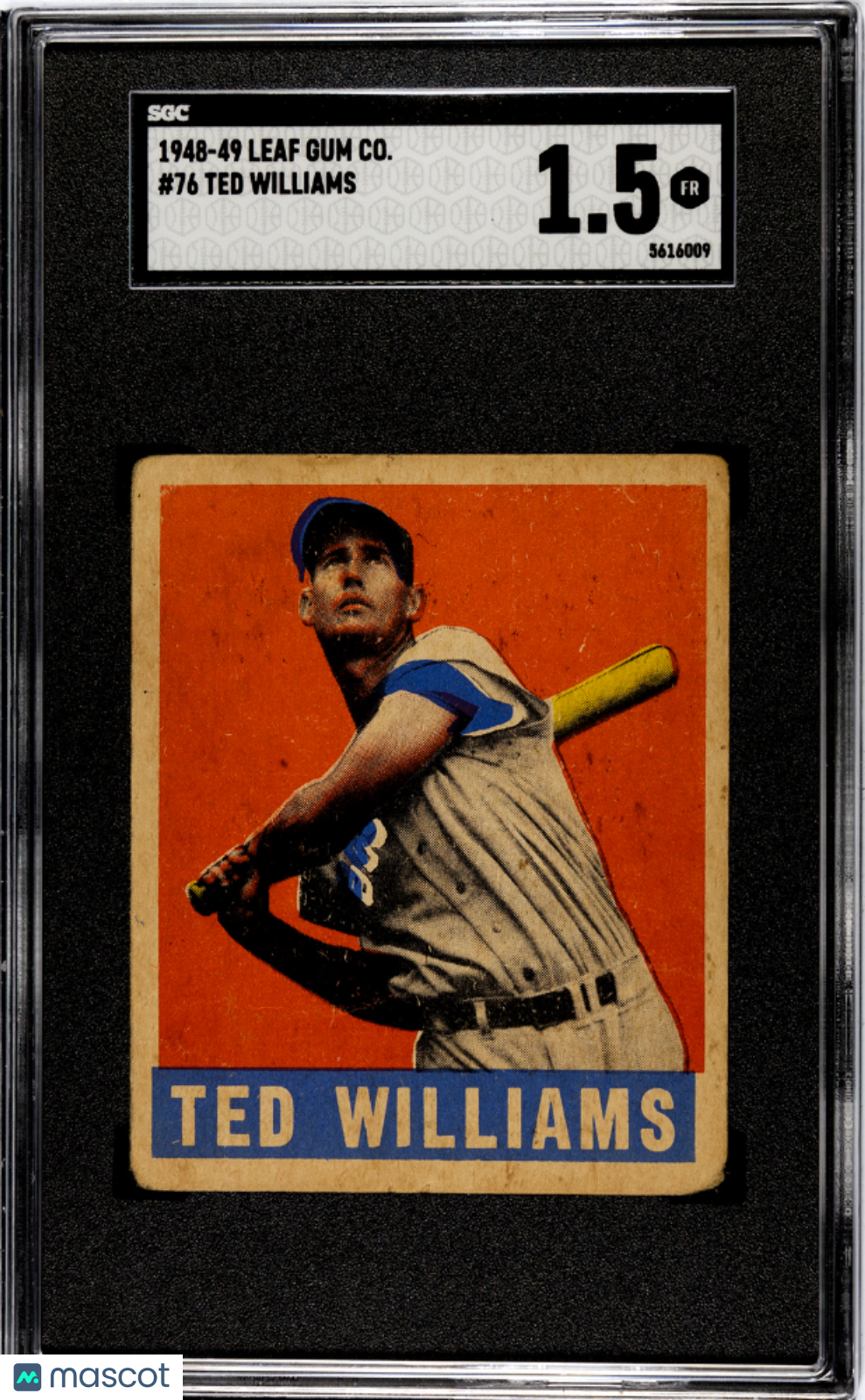 1948 Leaf Gum Co. #76 Ted Williams Red Sox SGC 1.5 Well Centered