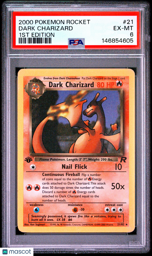 2000 Pokemon Rocket #21 Dark Charizard 1st Edition PSA 6