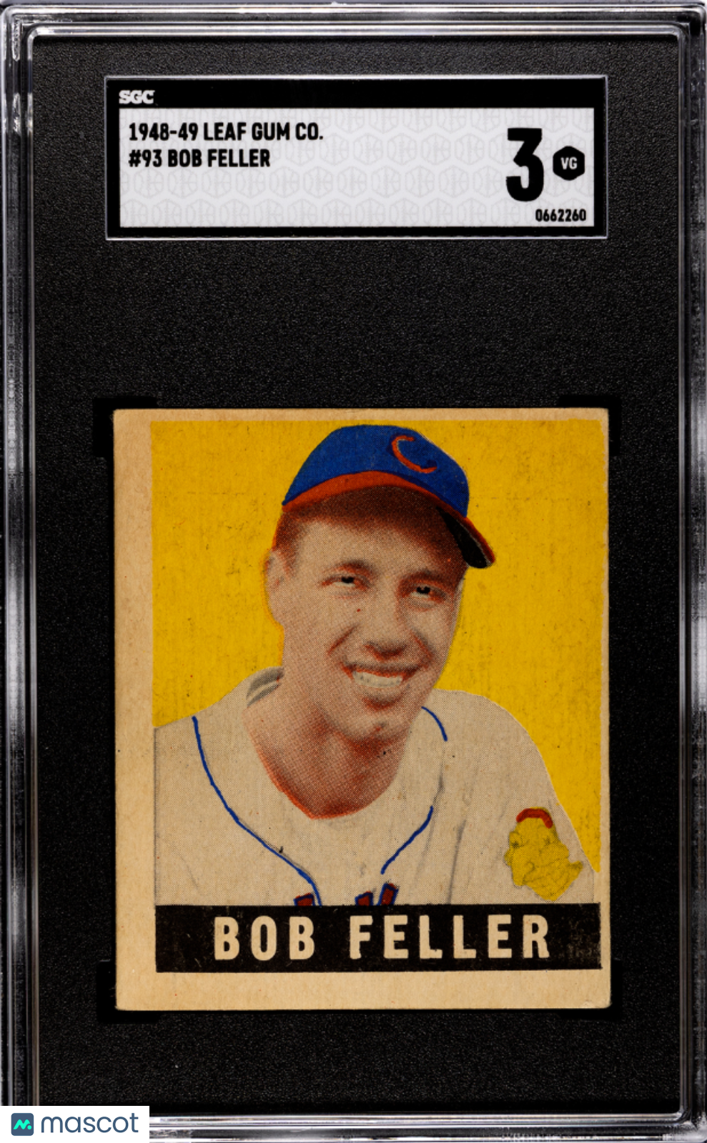 1948 Leaf #93 Bob Feller Rookie HOF Short Print Indians SGC 3