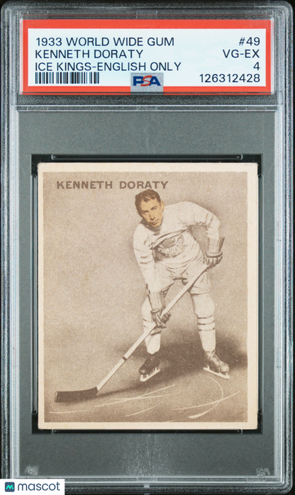 1933 World Wide Gum Ice Kings #49 Kenneth Doraty Maple Leafs English Only PSA 4