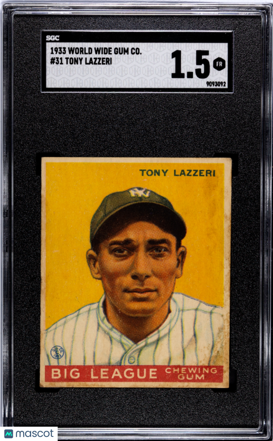 1933 Goudey World Wide Gum  #31 Tony Lazzeri  Yankees SGC 1.5