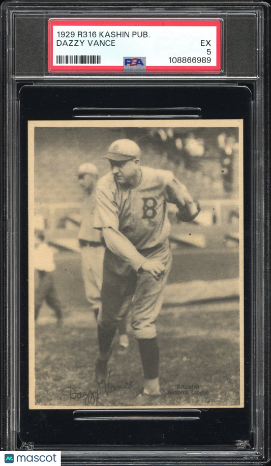 1929 R316 Kashin Publications Dazzy Vance Brooklyn PSA 5