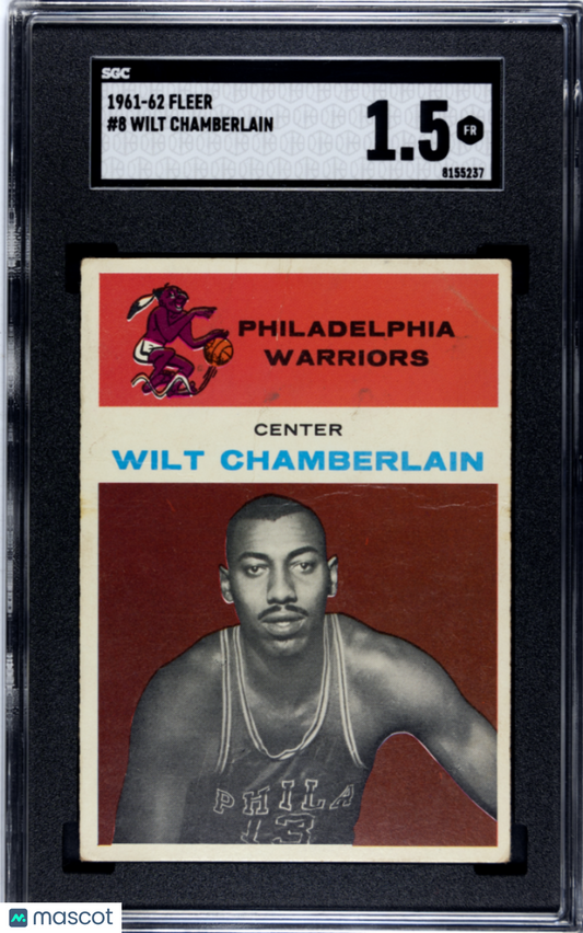 1961 Fleer #8 Wilt Chamberlain Rookie HOF Warriors SGC 1.5 Well Centered