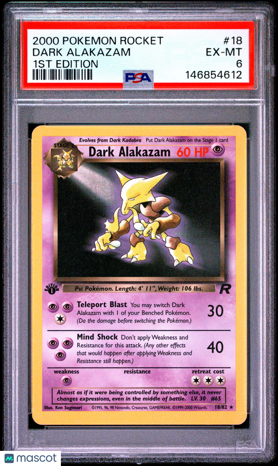 2000 Pokemon Rocket #18 Dark Alakazam 1st Edition PSA 6