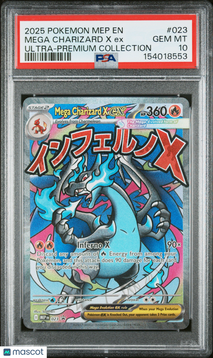 2025 Pokemon Mep EN-Me Black Star Promo #023 Mega Charizard X EX PSA 10