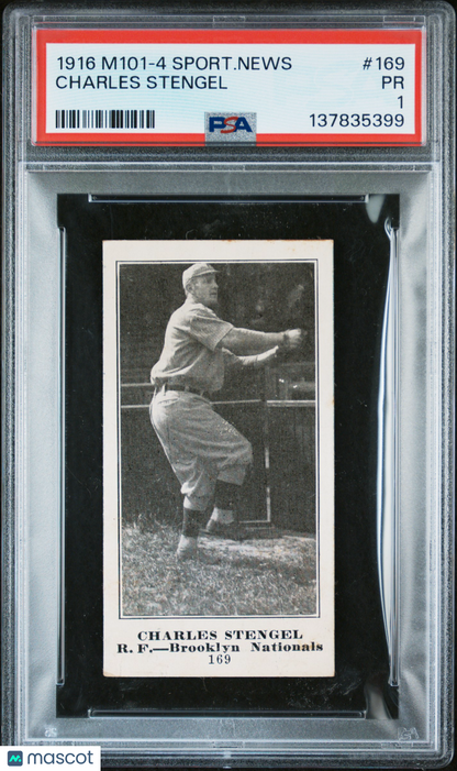 1916 M101-4 Sporting News Back #169 Casey Stengel Brooklyn PSA 1