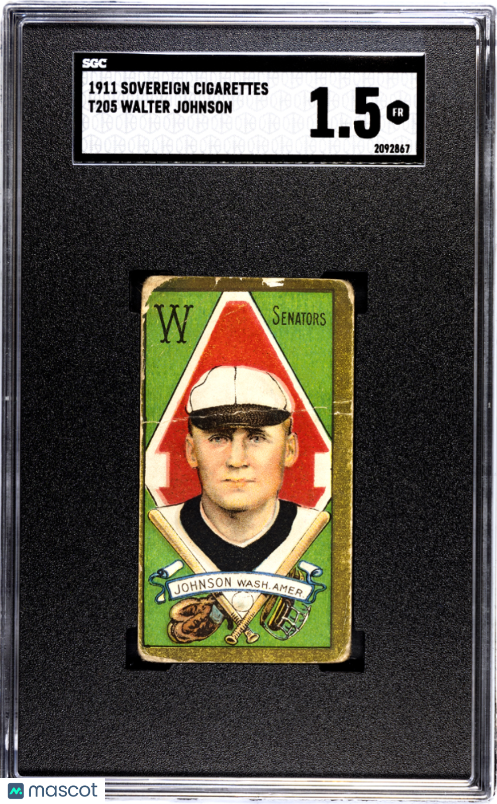T205 Walter Johnson Washington SGC 1.5 Sovereign Back