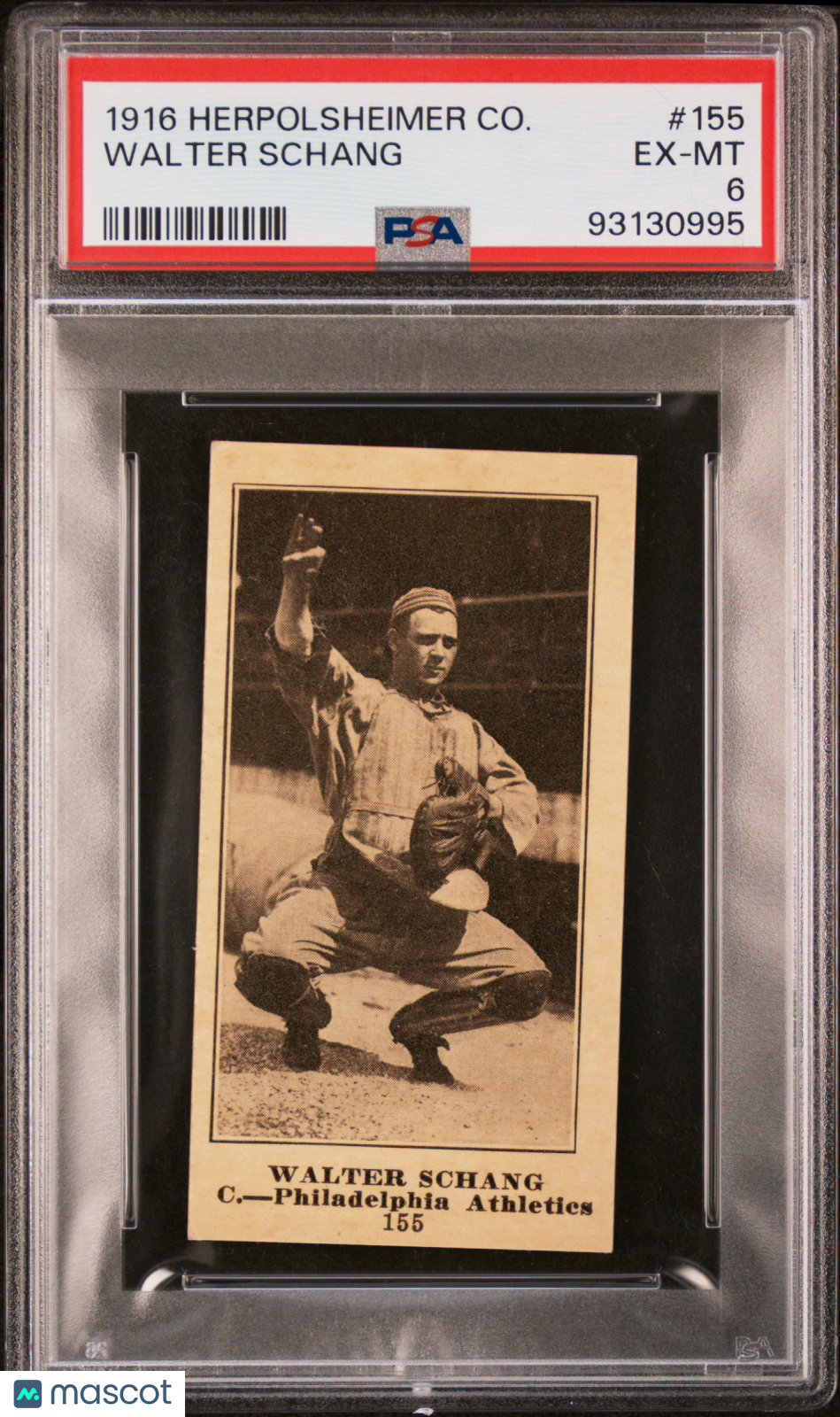 1916 Herpolsheimer M101-4 #155 Walter Schang Athletics PSA 6 pop 1 (0 Higher)